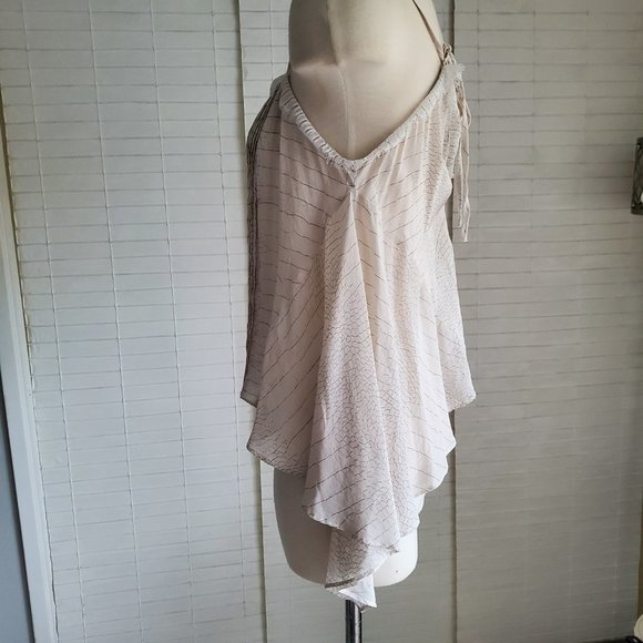 BEBE Silk Camisole Drapey Trapeze Style Embroidered Trim Blouse Ivory Size S/P - Picture 11 of 13